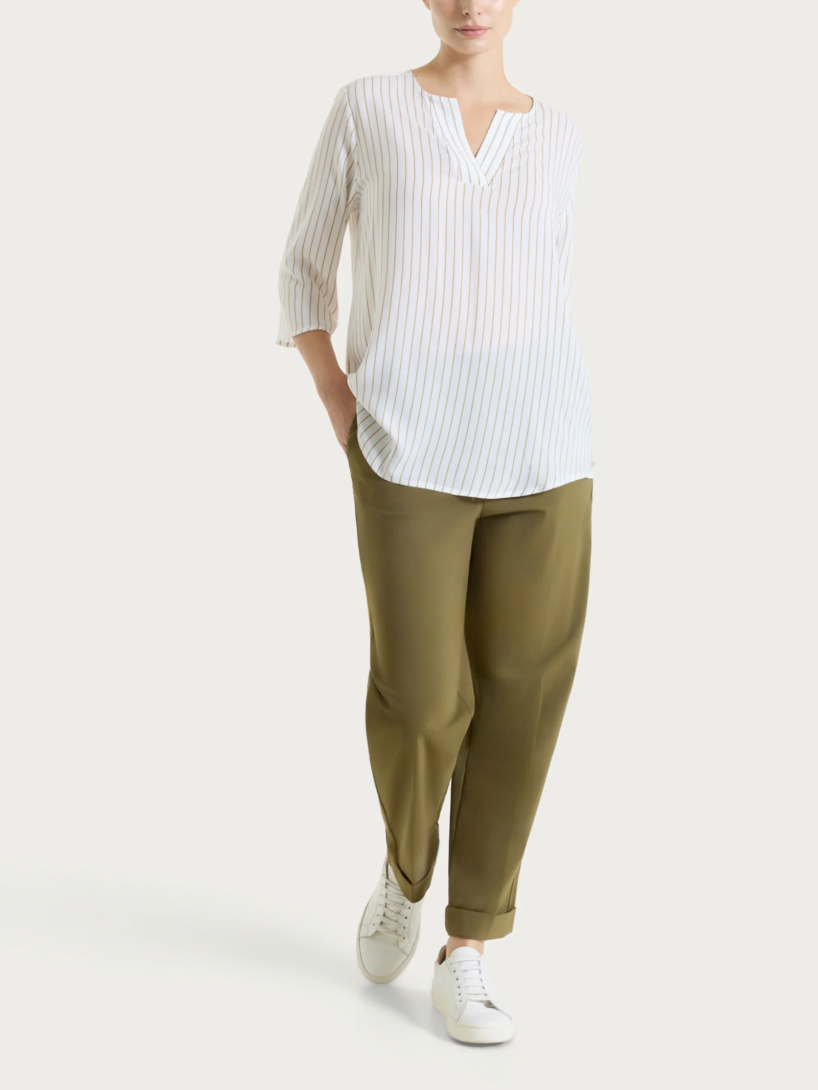 Blusa a righe in EcoSeta - Fant.White - Image 5