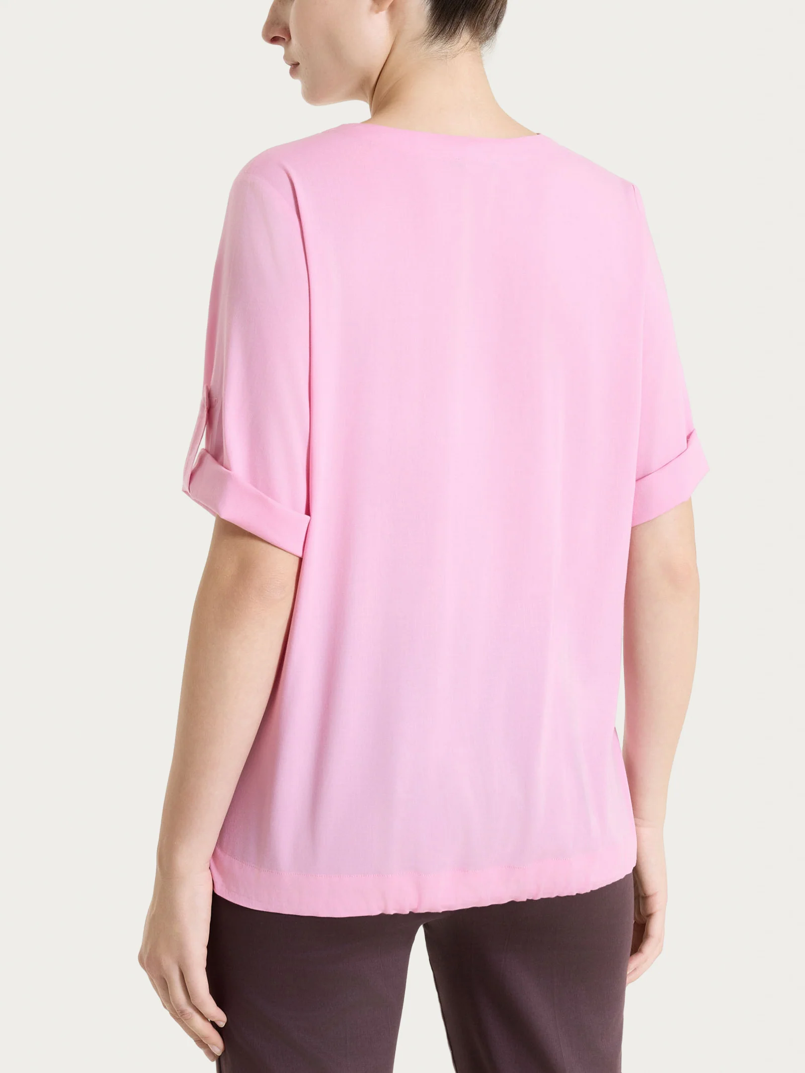 Blusa con scollo a V e manica risvoltabile in Voile Stretch - Cashmere Rose - Image 7