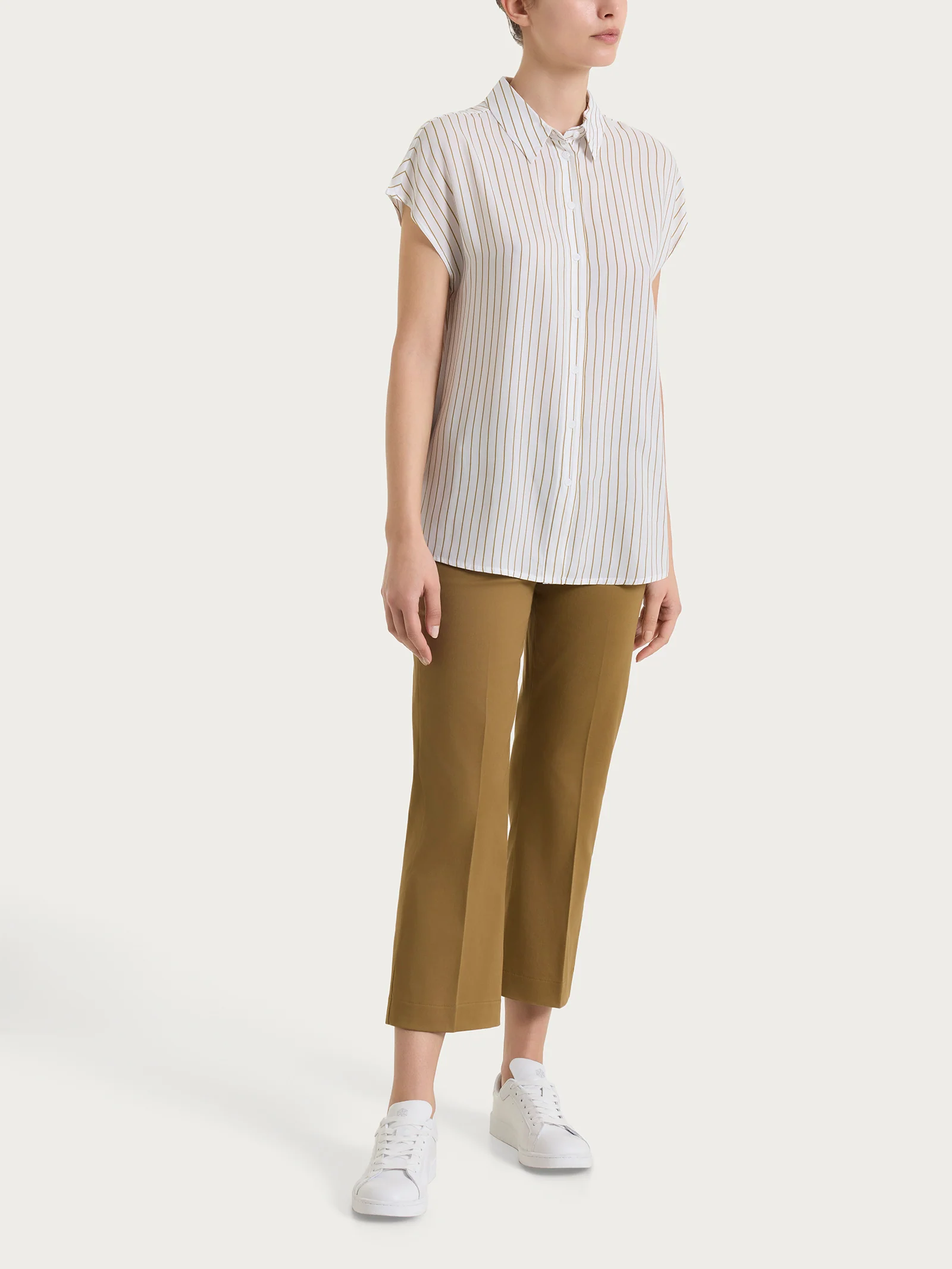 Camicia a righe con manica corta in Ecoseta - Fant.White - Image 5