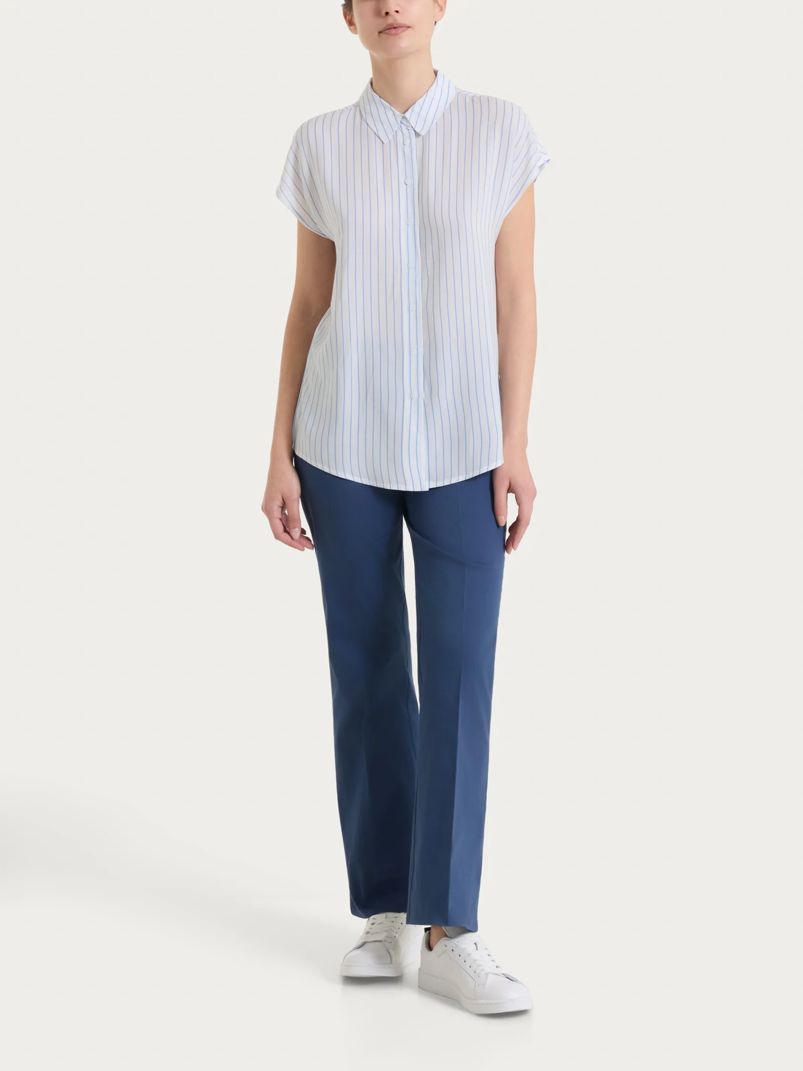 Camicia a righe con manica corta in Ecoseta - Fant. Bel Air Blue - Image 5