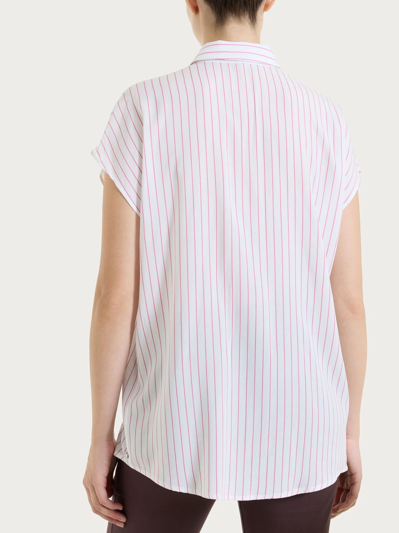 Camicia a righe con manica corta in Ecoseta - Fant. Cashmere Rose - Image 5
