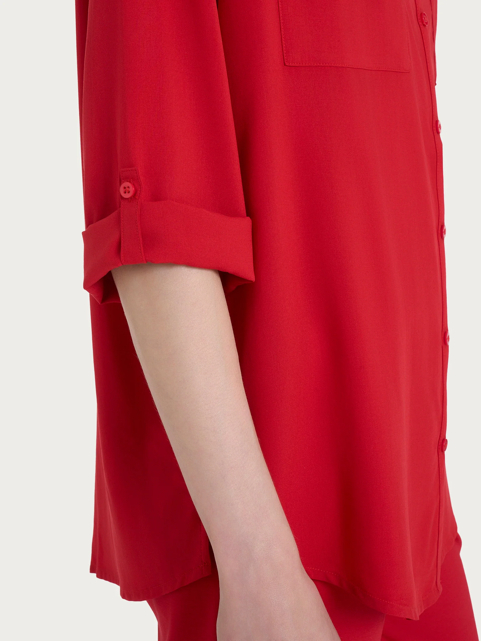 Camicia con collo alla coreana in EcoSeta - Salsa - Image 3