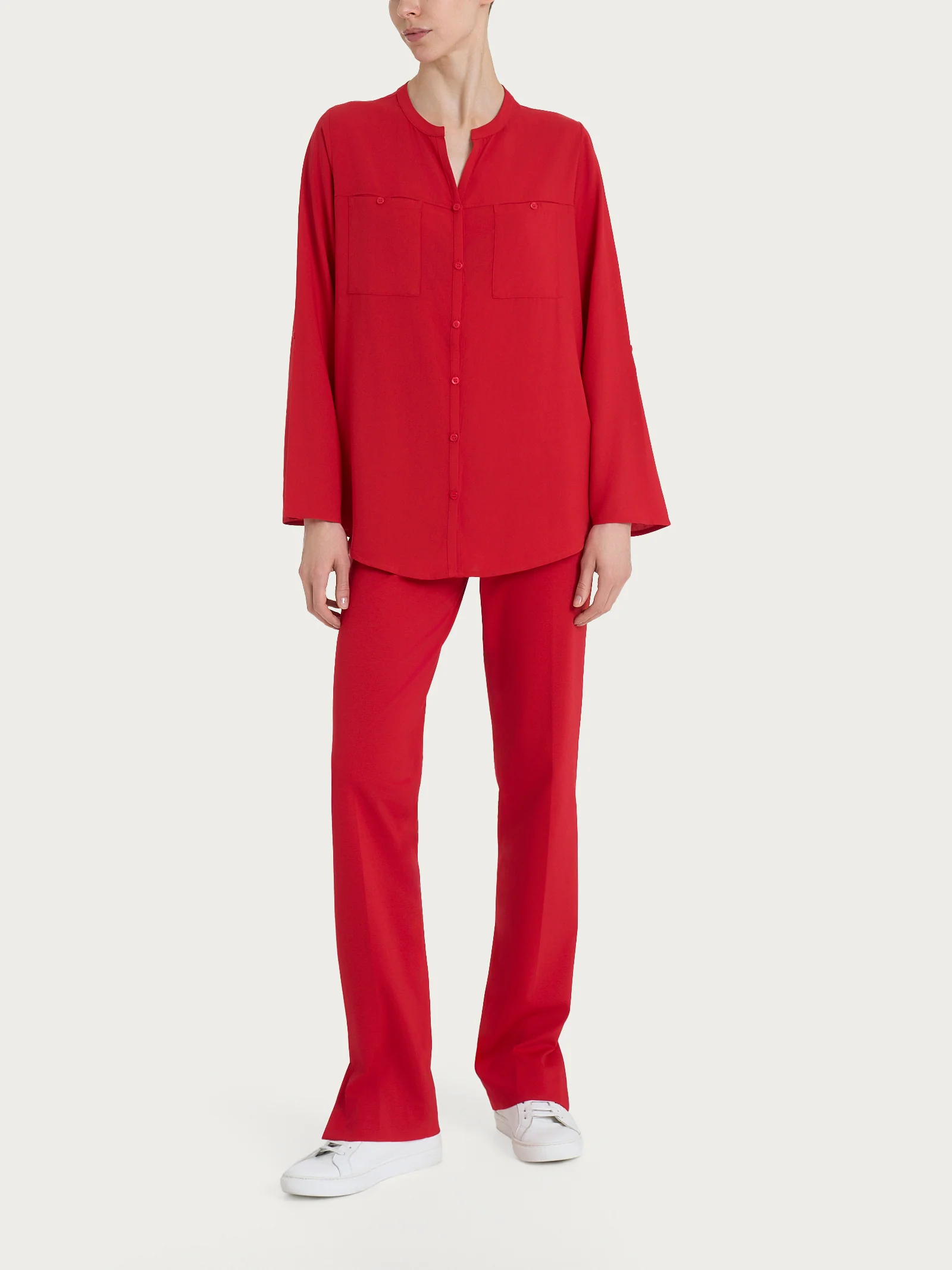 Camicia con collo alla coreana in EcoSeta - Salsa - Image 4