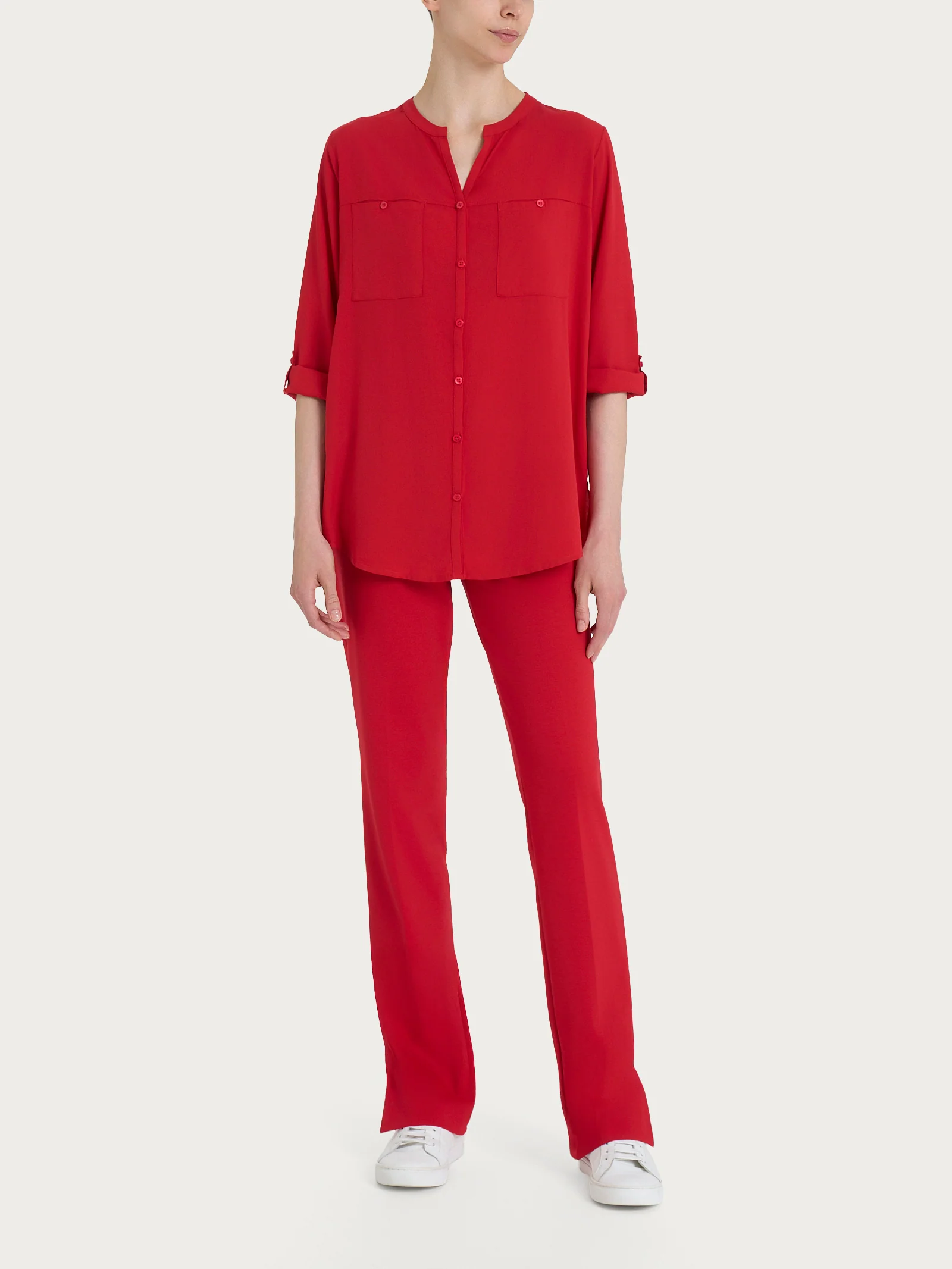 Camicia con collo alla coreana in EcoSeta - Salsa - Image 5