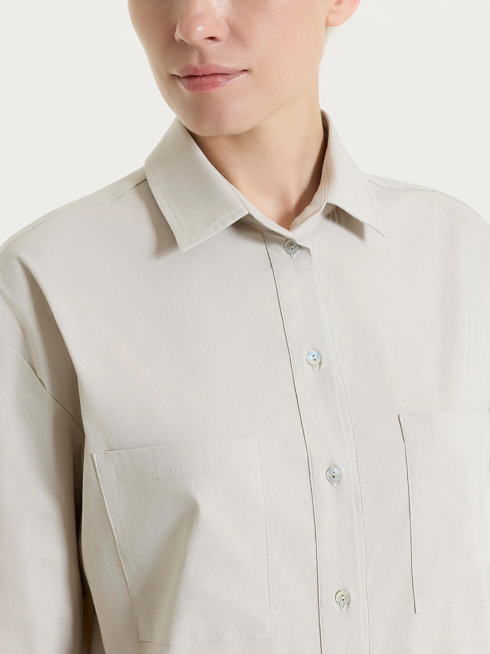 Camicia con manica corta in Super Fresh - Champignon - Image 3