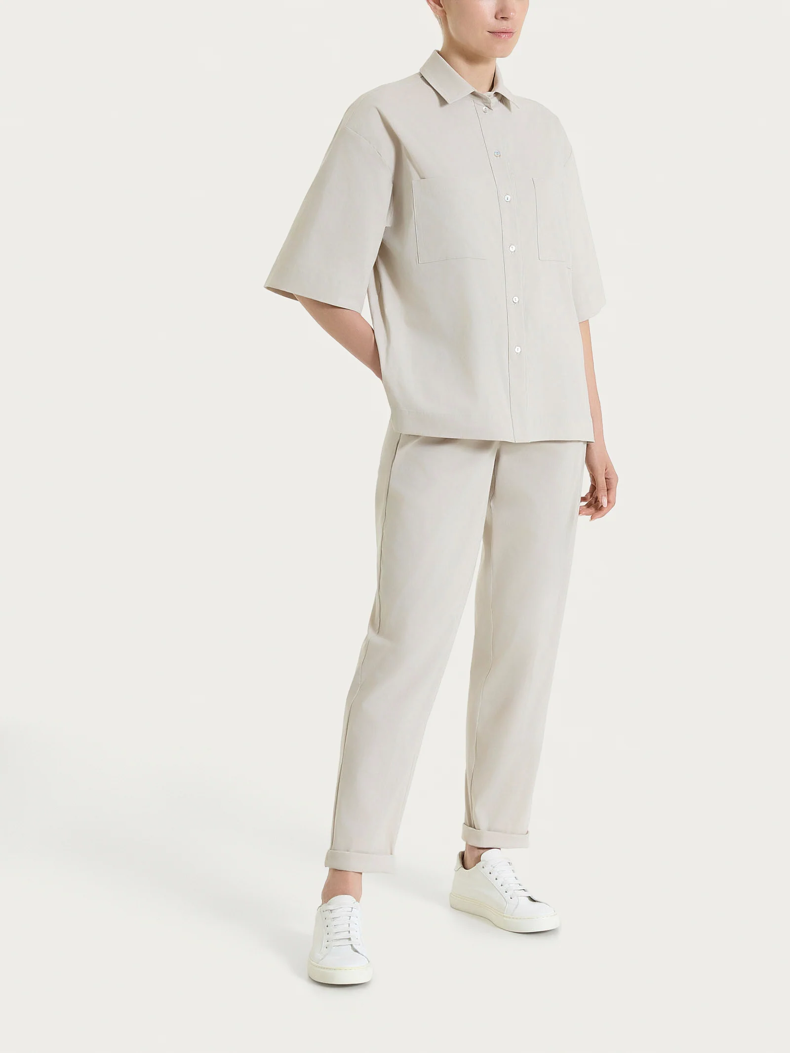 Camicia con manica corta in Super Fresh - Champignon - Image 5