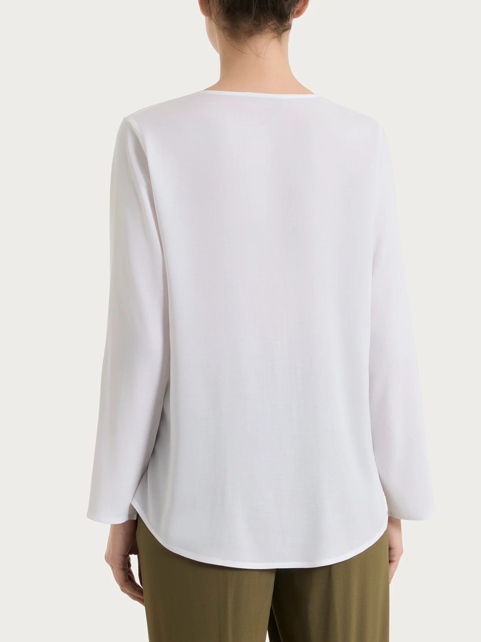 Camicia con manica risvoltabile in Voile Stretch - Bianco - Image 3