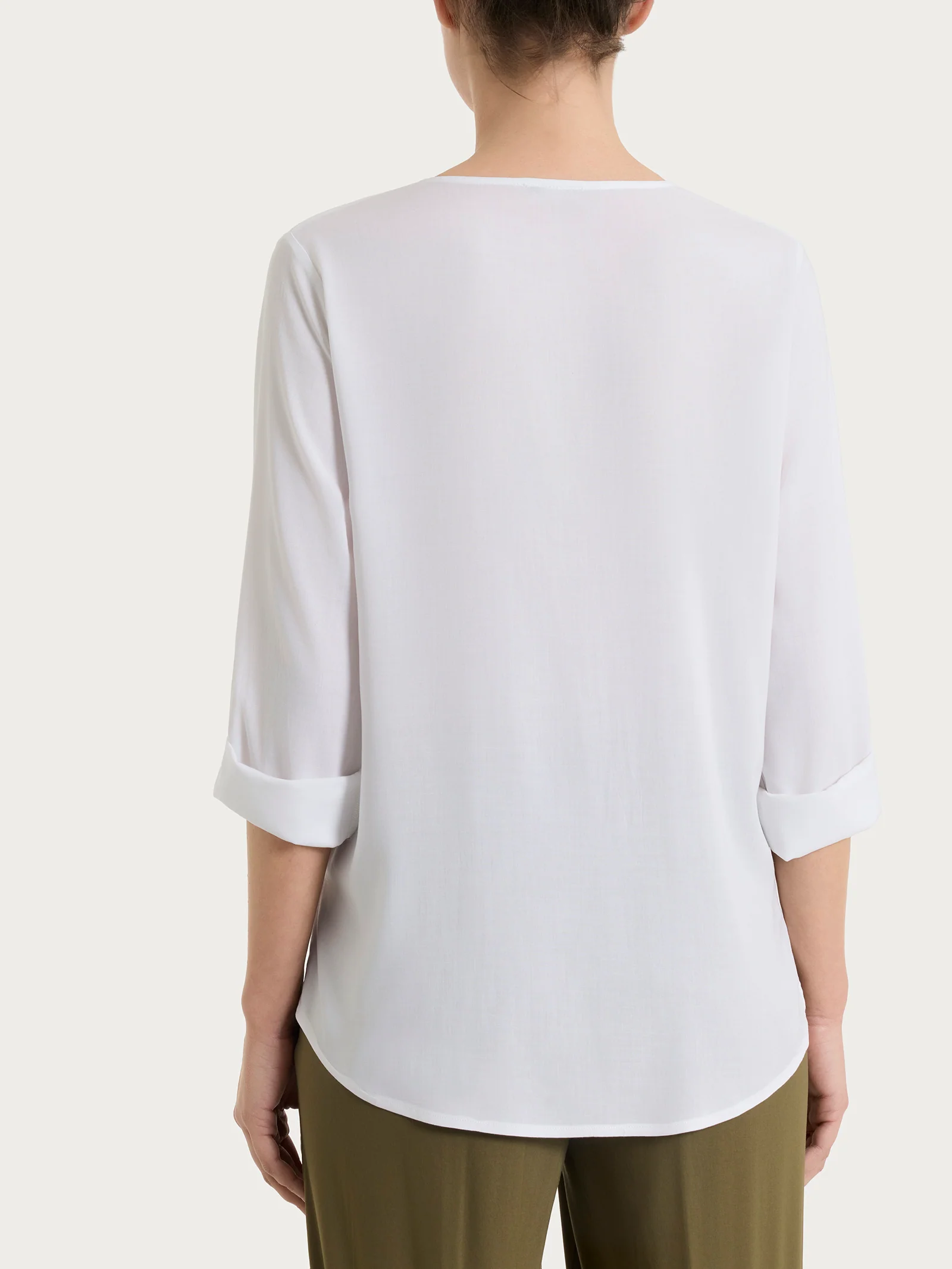 Camicia con manica risvoltabile in Voile Stretch - Bianco - Image 4