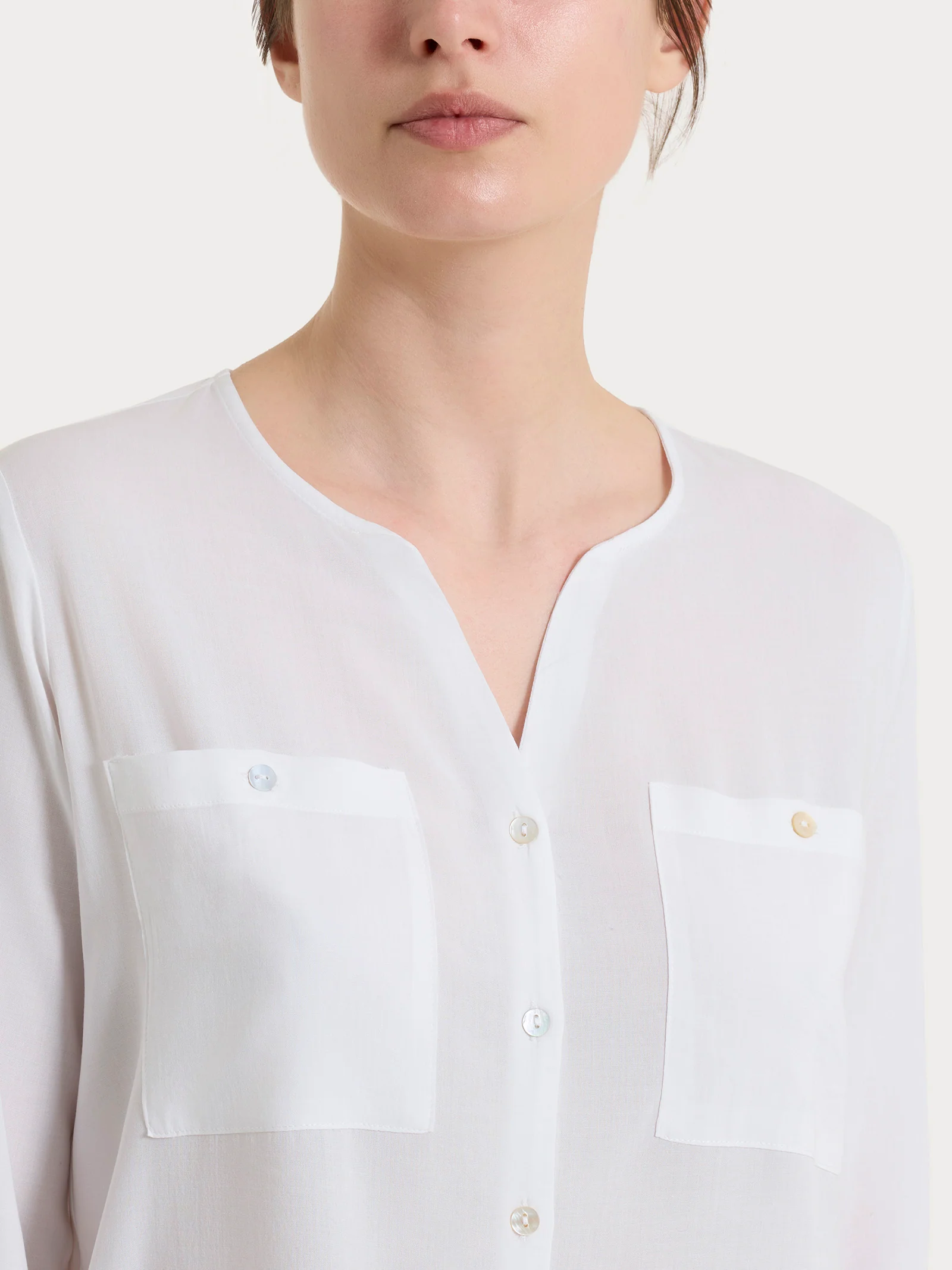 Camicia con manica risvoltabile in Voile Stretch - Bianco - Image 5