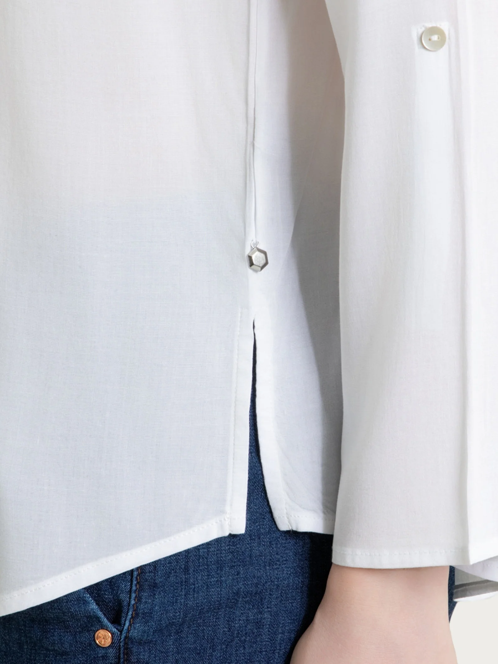 Camicia con manica risvoltabile in Voile Stretch - Bianco - Image 7