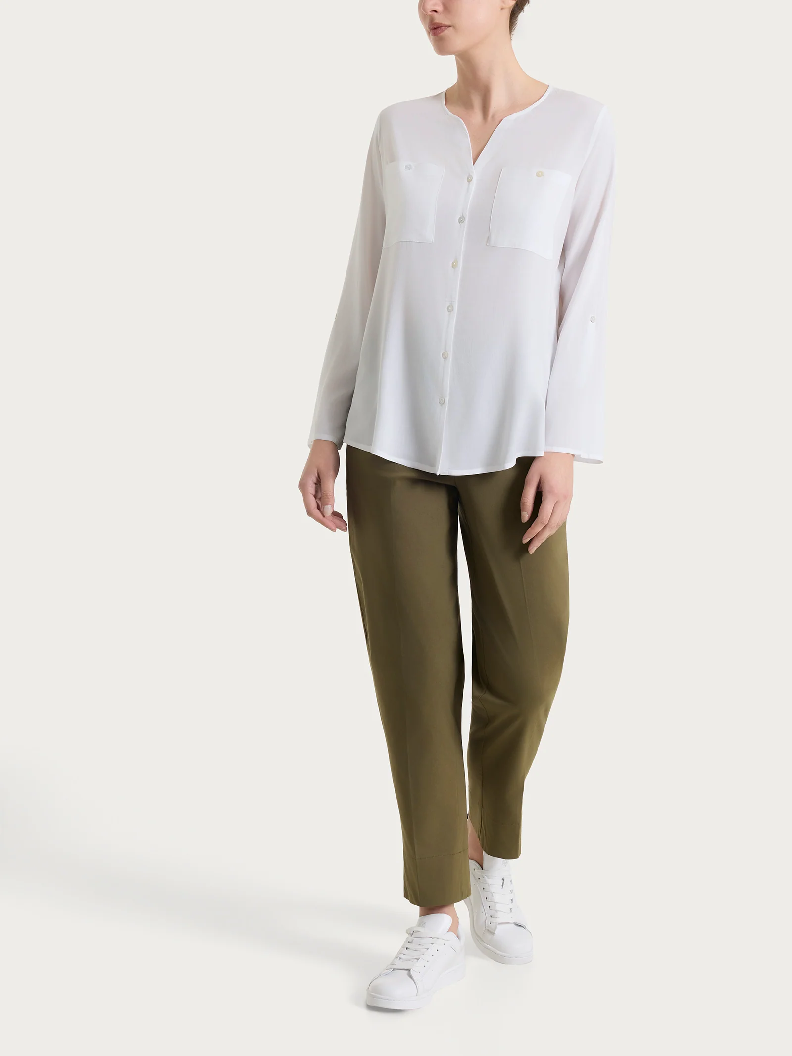 Camicia con manica risvoltabile in Voile Stretch - Bianco - Image 8