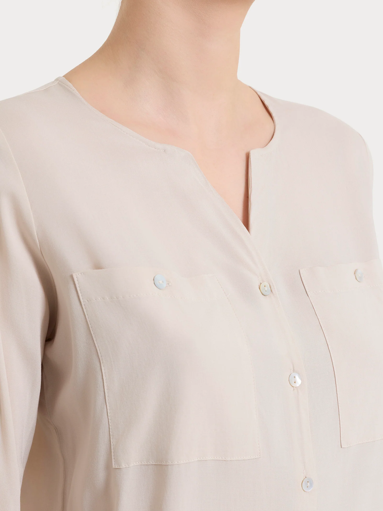 Camicia con manica risvoltabile in Voile Stretch - Champignon - Image 5