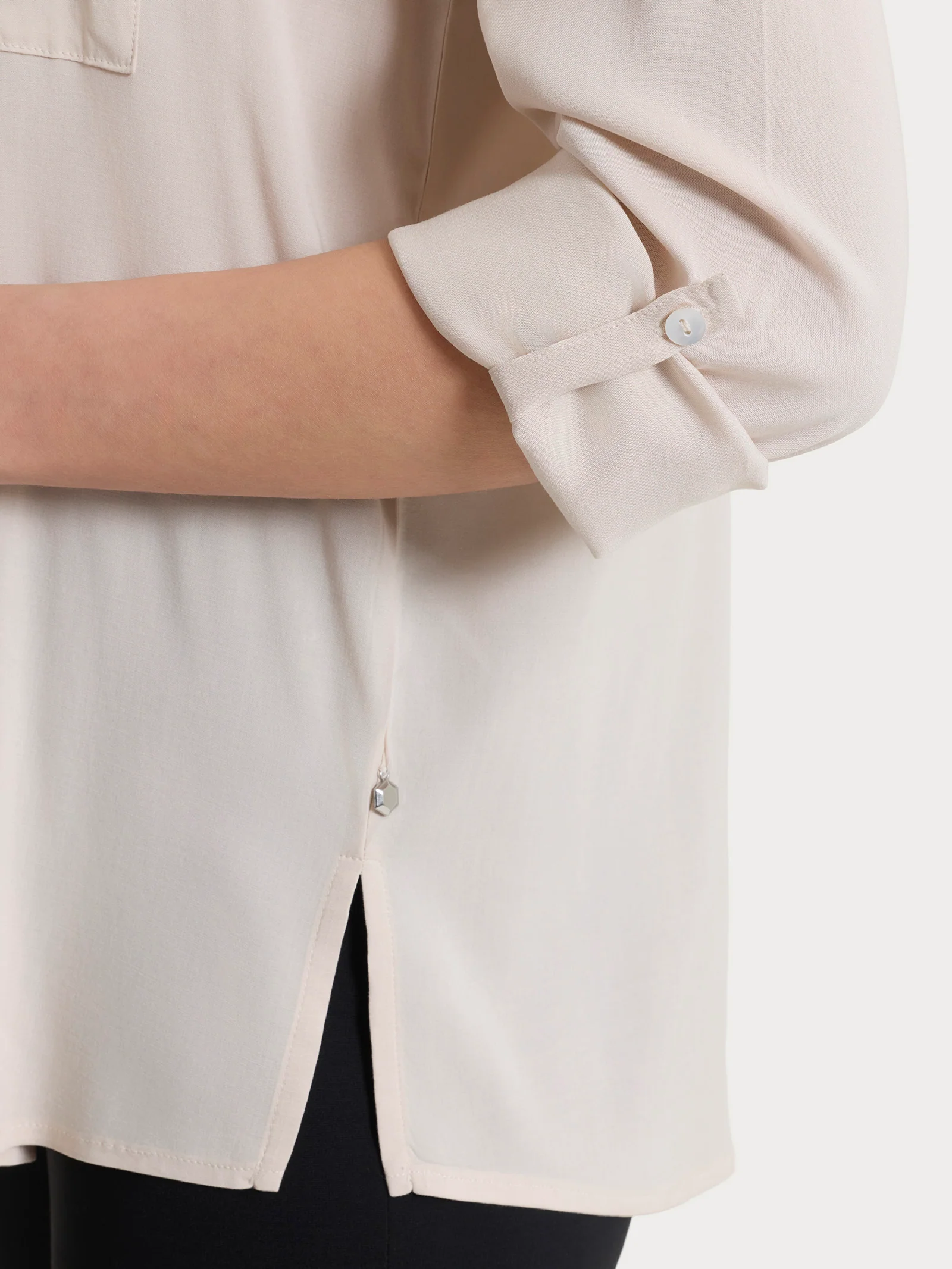 Camicia con manica risvoltabile in Voile Stretch - Champignon - Image 6