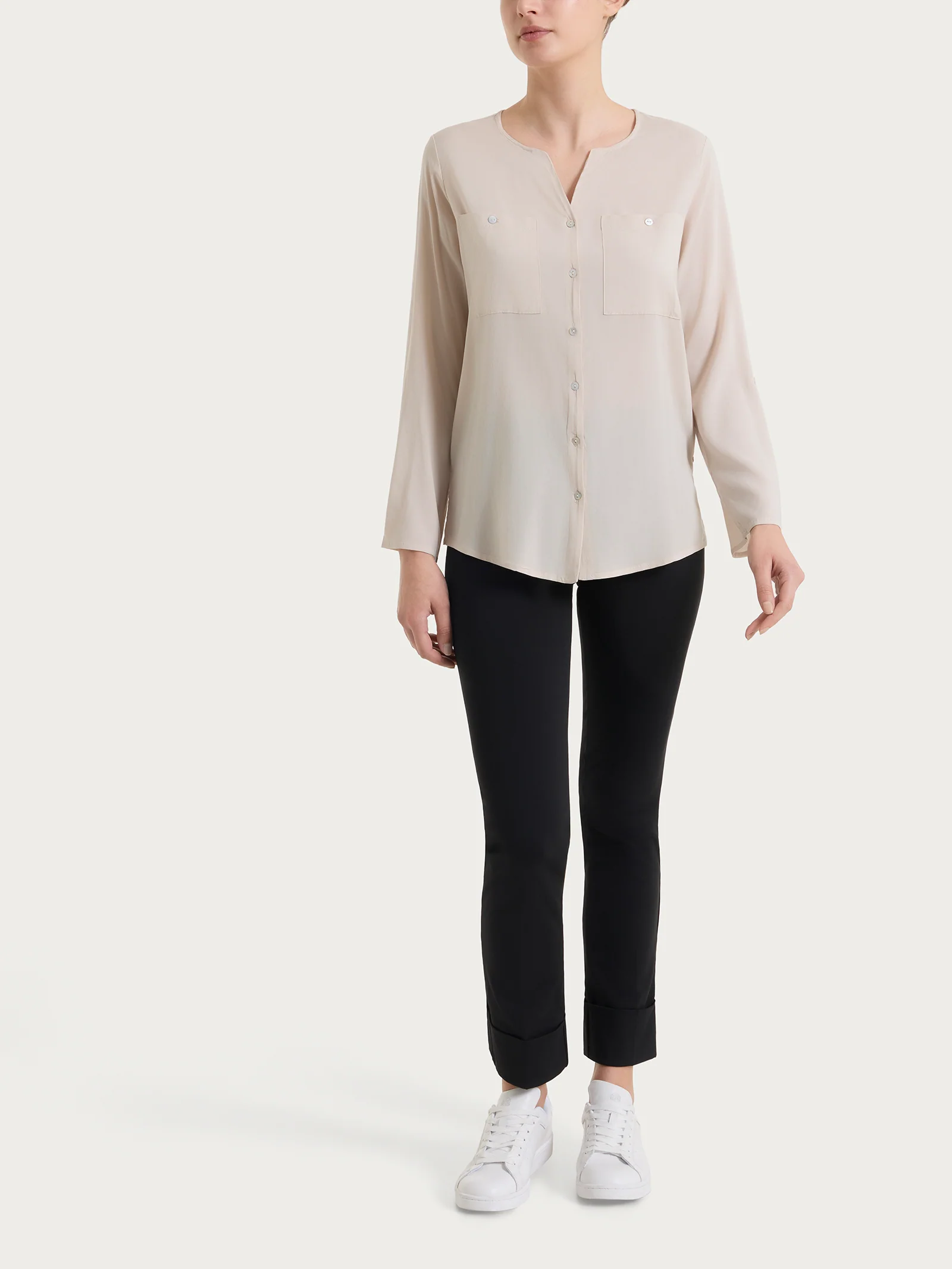 Camicia con manica risvoltabile in Voile Stretch - Champignon - Image 7