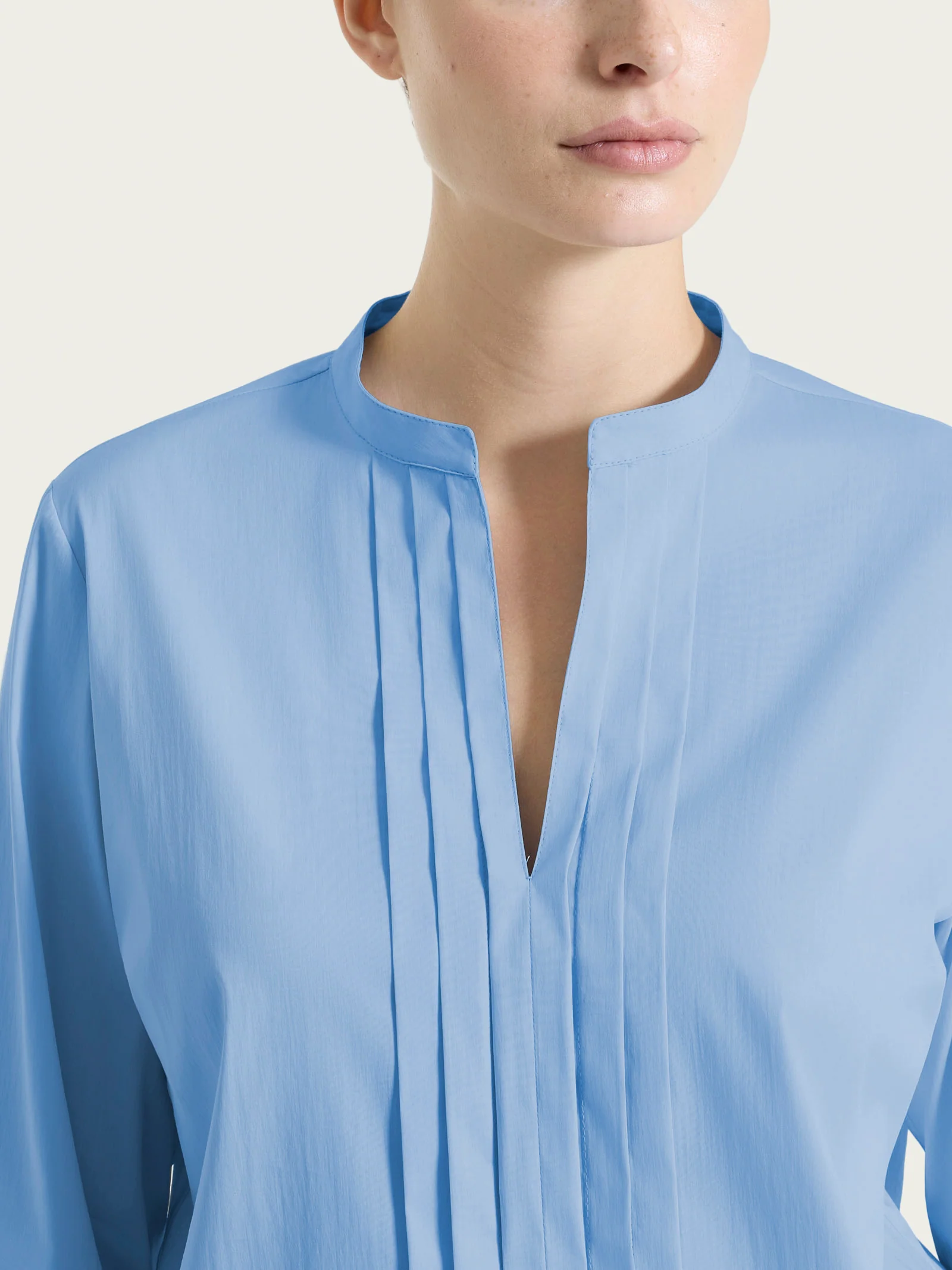 Camicia con pieghe frontali in Poplin di Cotone - Bel Air Blue - Image 3