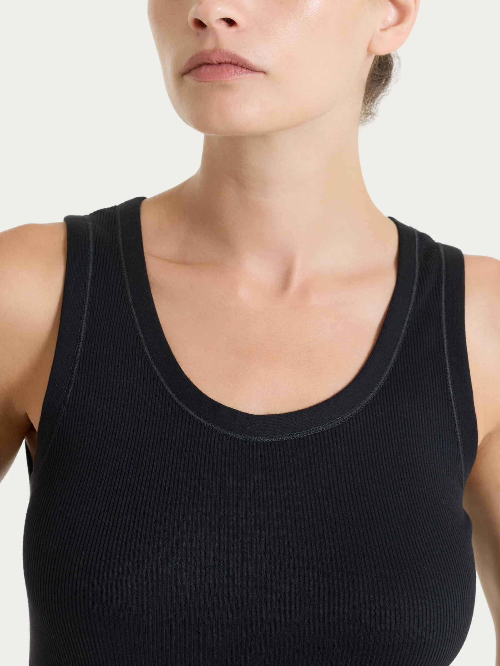 Canotta a spalla larga in costina di cotone - Nero - Image 3