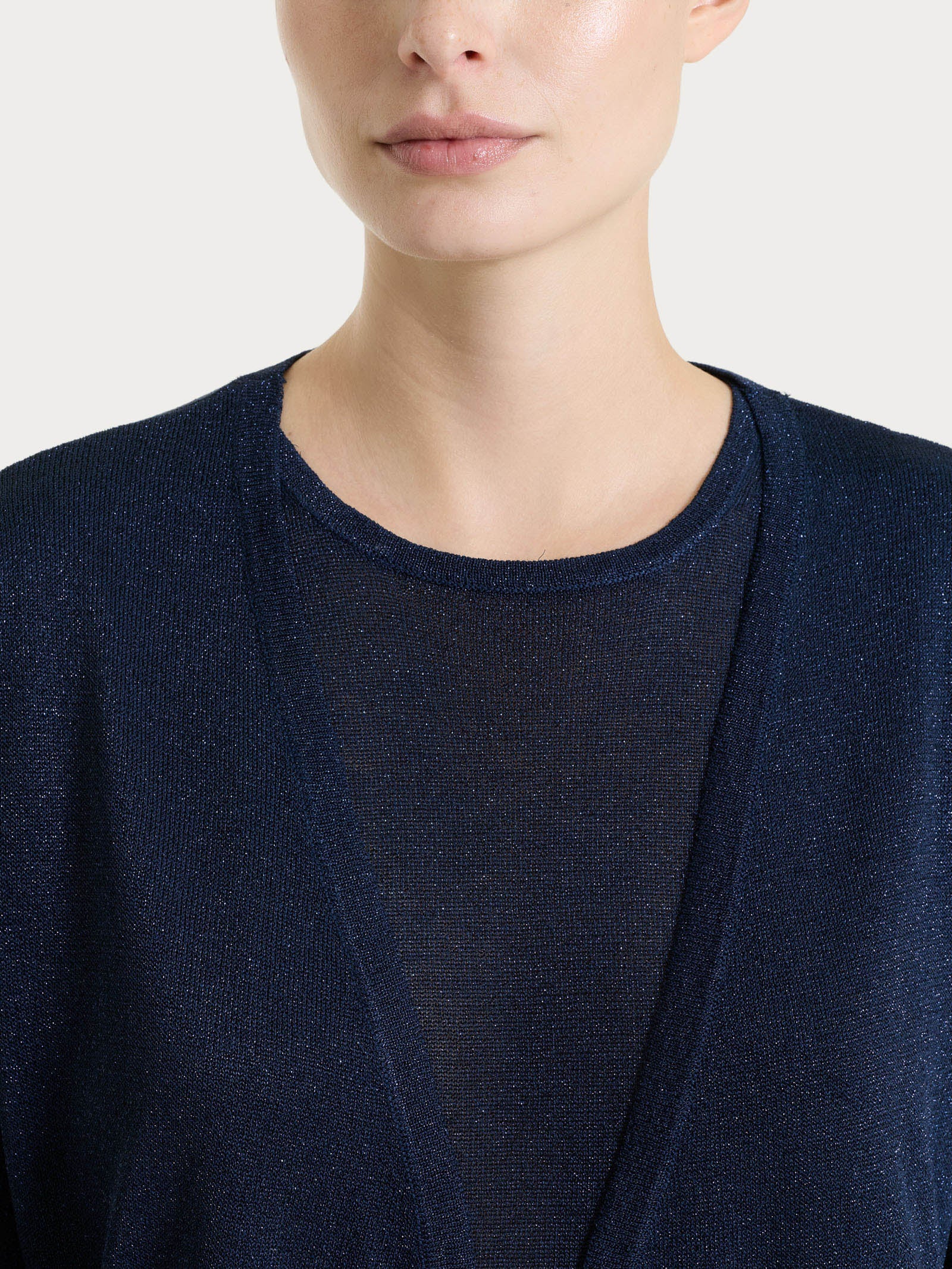 Cardigan in Crêpe Lurex - Bleu - Image 3