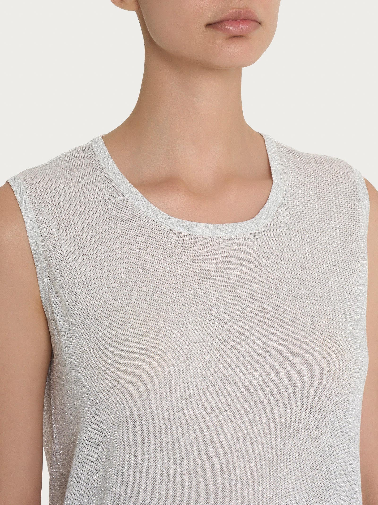Maglia smanicata in Crêpe Lurex - Bianco - Image 3