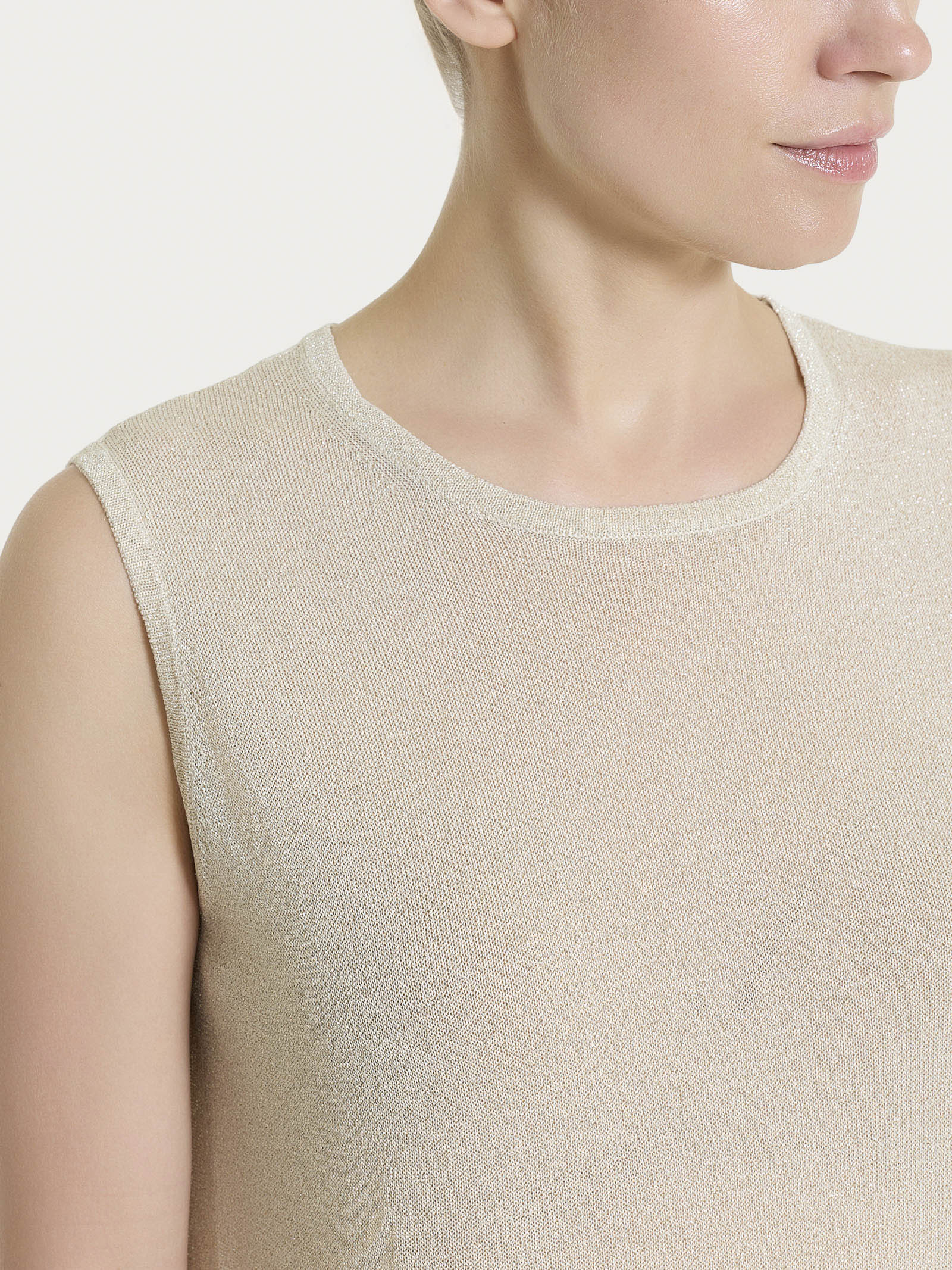 Maglia smanicata in Crêpe Lurex - Champignon - Image 3