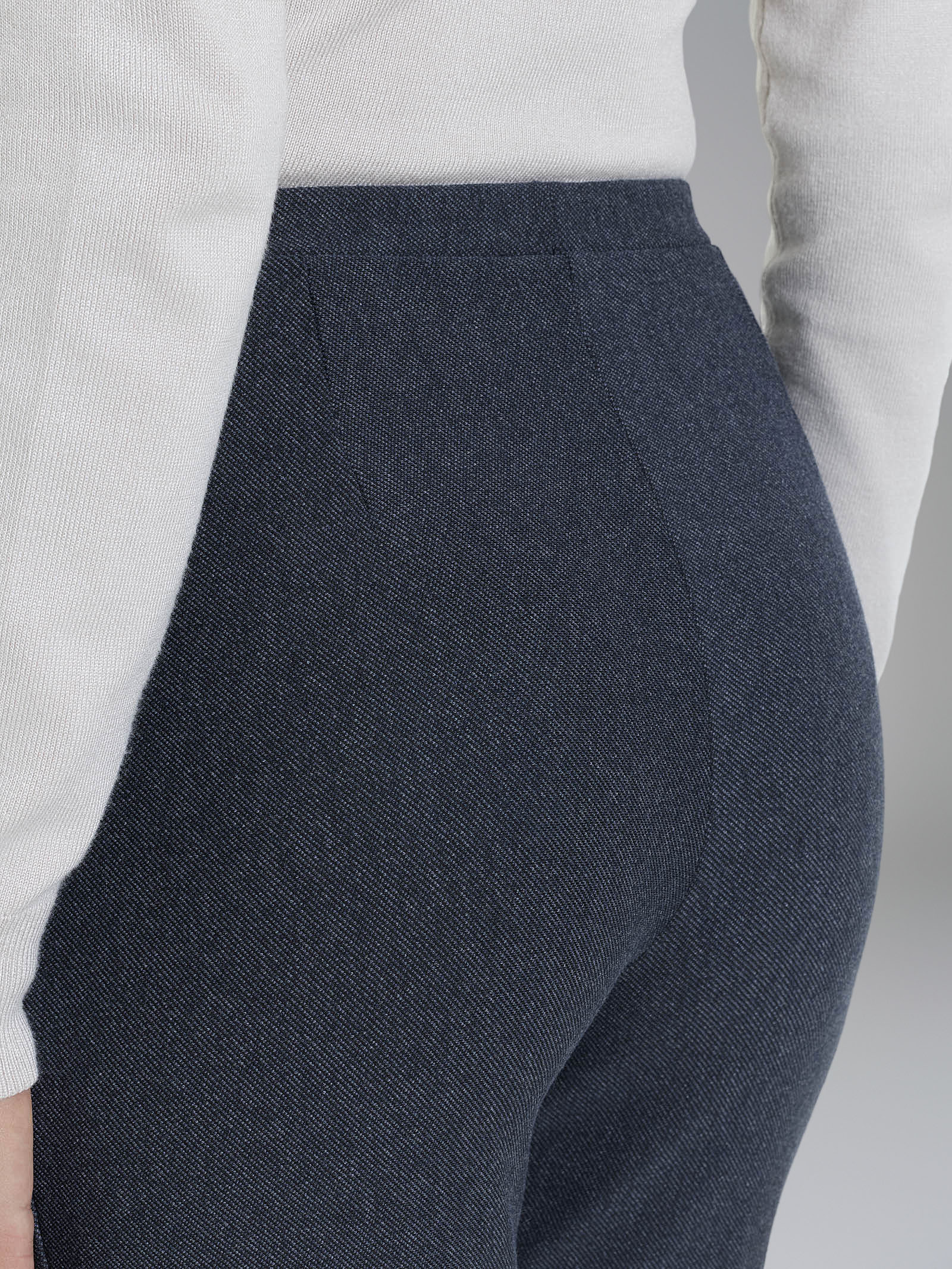 Pantalone dritto in maglia flanella  - Bleu Mel. - Image 3